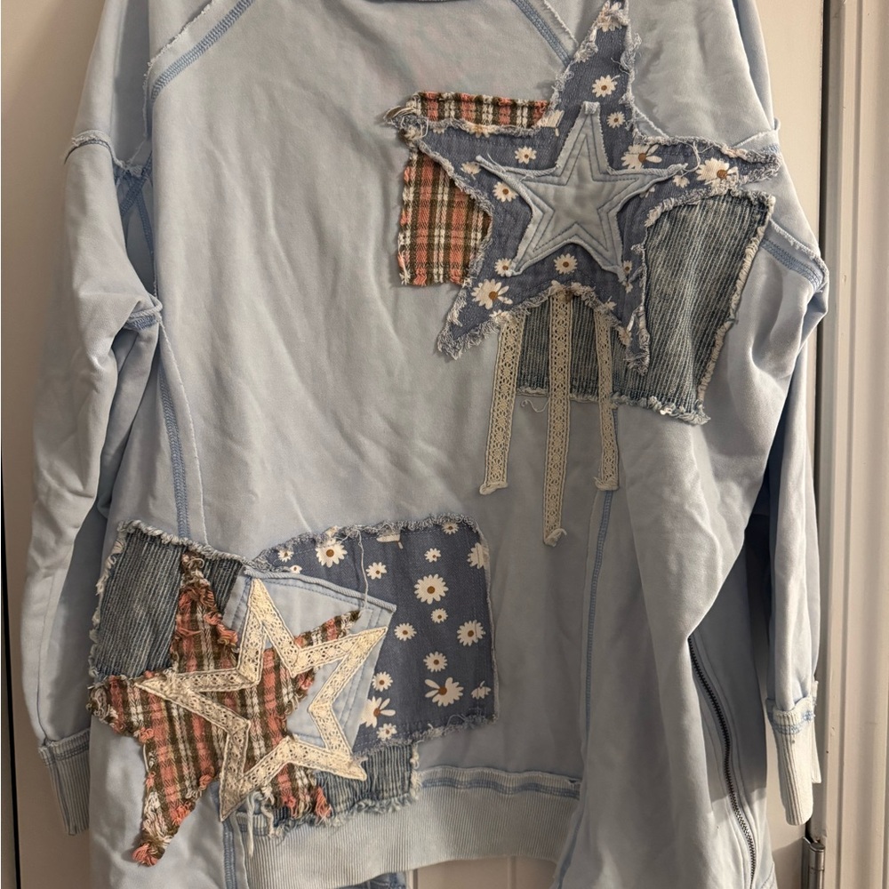 Gray Star Patchwork Sweatshirt - image 2